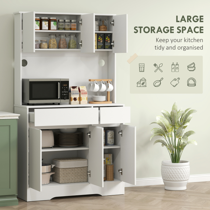  Bufet de Bucatarie Modern cu 4 Dulapuri, 2 Sertare si Rafturi Reglabile, 100x38x180 cm, Alb [4]