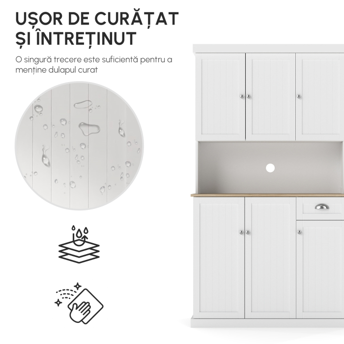  Bufet de Bucatarie, spatii de depozitare multiple, blat pentru cuptor si design modern, Alb [8]
