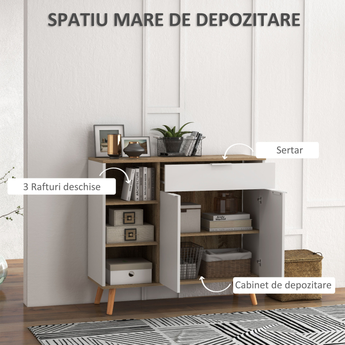  Bufet de Depozitare Modern cu Sertar, Usi, Alb [7]