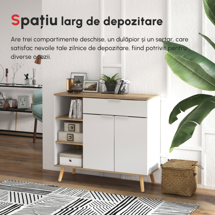  Bufet de Depozitare Modern cu Sertar, Usi, Alb [4]