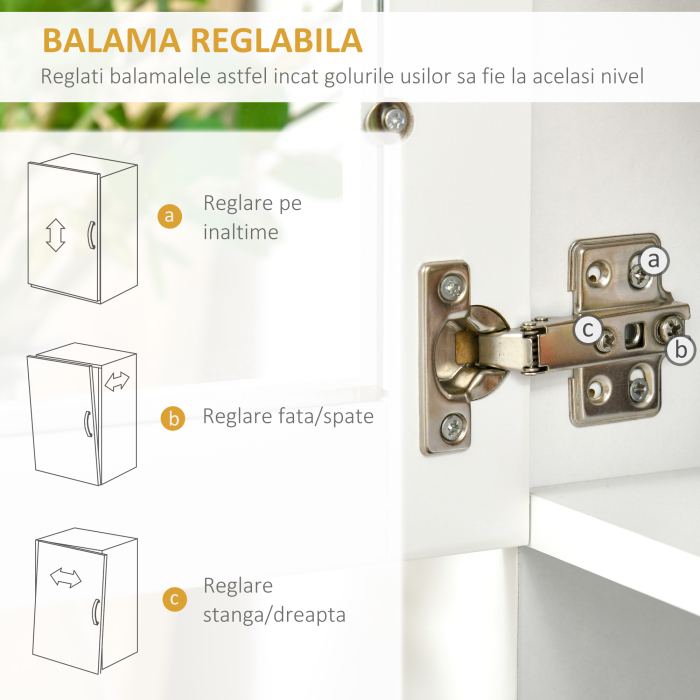  Bufet inalt de Bucatarie cu Raft pentru Cuptor, Sertar, Usi de Sticla si Rafturi Reglabile, 80x48x170 cm, Alb [8]