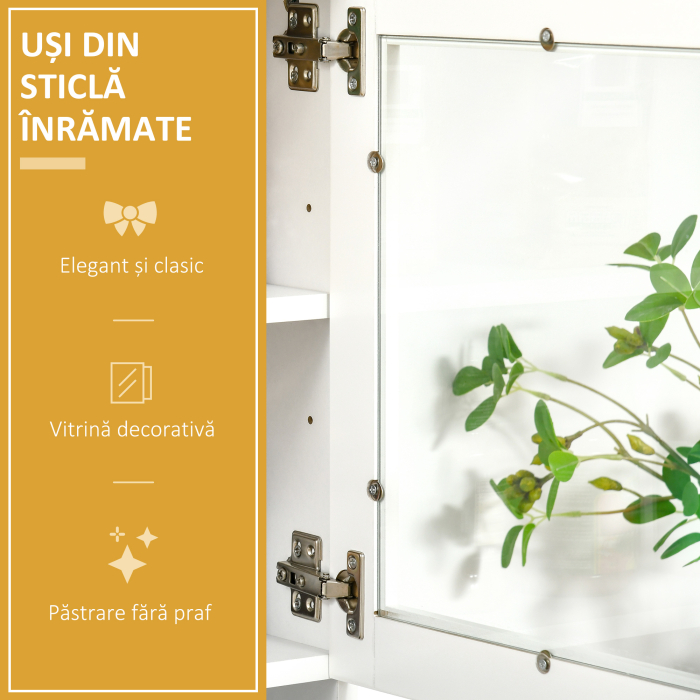  Bufet inalt de Bucatarie cu Raft pentru Cuptor, Sertar, Usi de Sticla si Rafturi Reglabile, 80x48x170 cm, Alb [5]