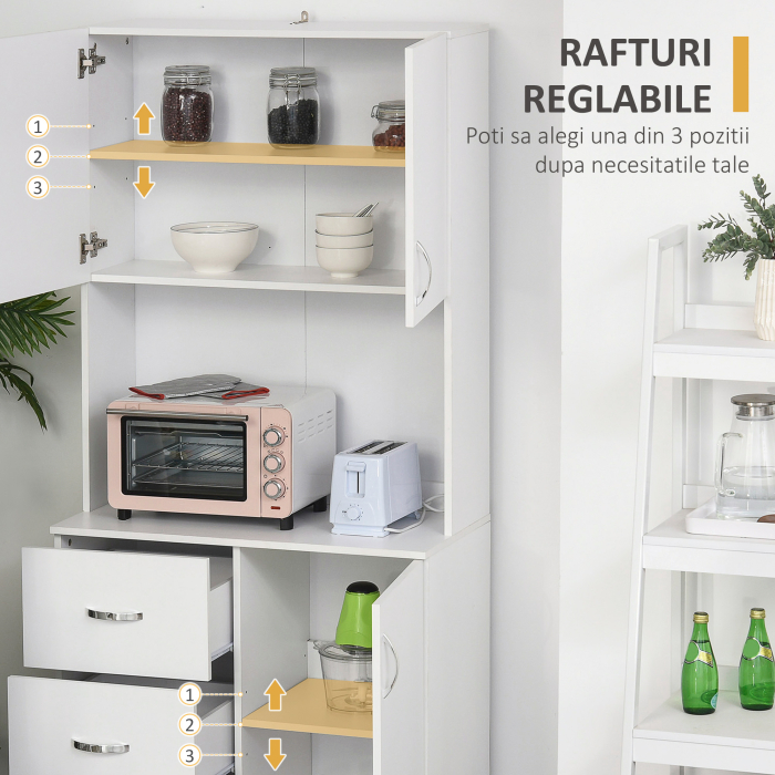  Bufet Lemn Alb - 2 Dulapuri, 3 Sertare & Raft Deschis [7]