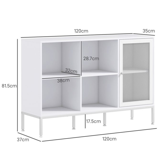  Bufet Mobil cu 4 Rafturi Deschise si Dulap, din PAL si Otel, 120x37x81.5 cm, Alb [3]