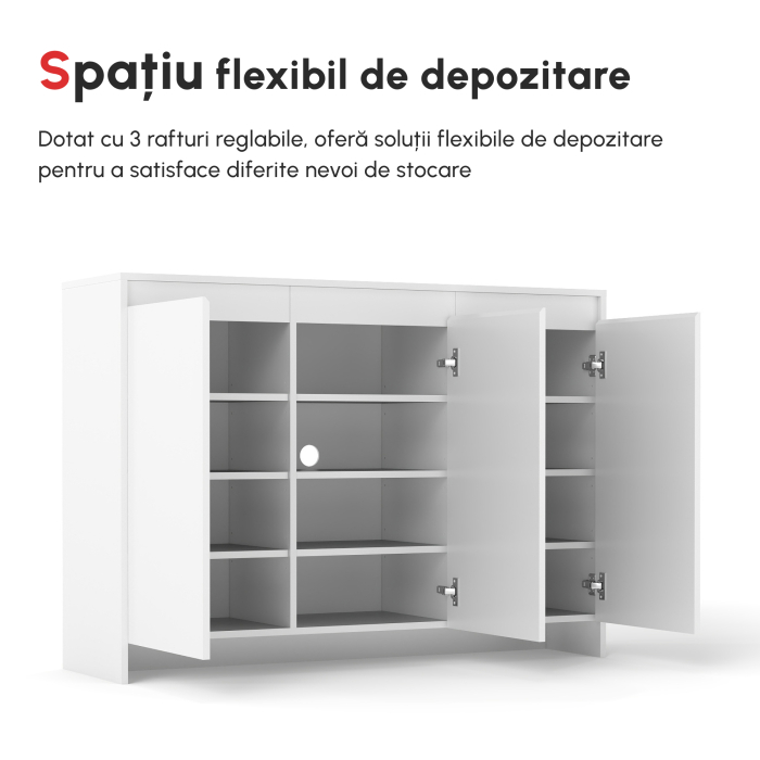  Bufet Modern cu 12 Rafturi Interioare  din PAL pentru Bucatarie, Sufragerie si Hol, 120x35x85 cm, Alb [4]