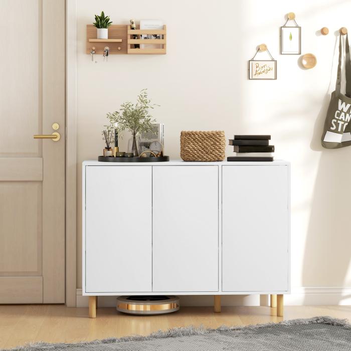  Bufet Modern cu 2 Dulapuri si 3 Rafturi, Mobilier Multifunctional din Lemn, 107x40x80 cm, Alb [2]