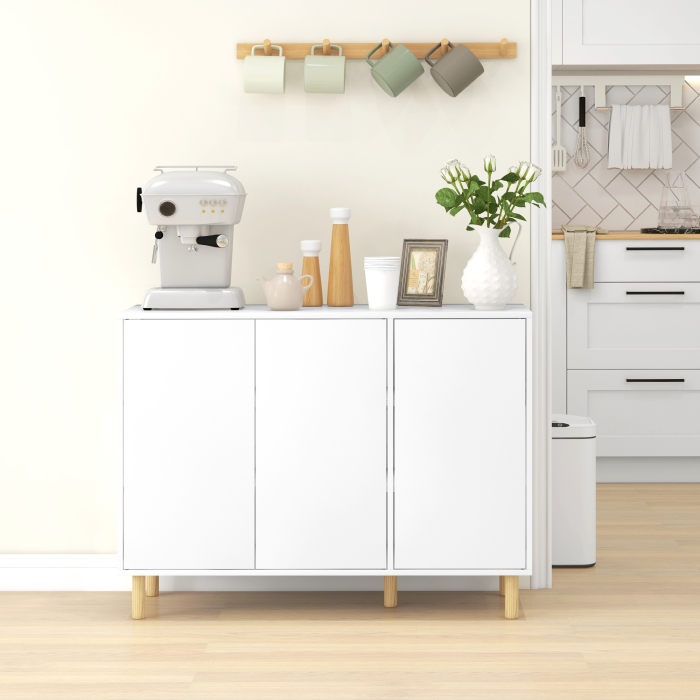  Bufet Modern cu 2 Dulapuri si 3 Rafturi, Mobilier Multifunctional din Lemn, 107x40x80 cm, Alb [7]