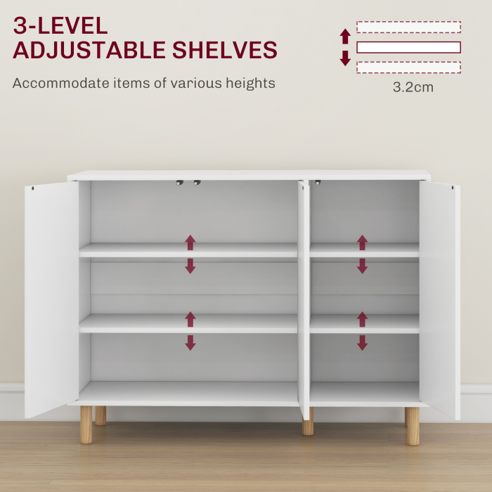  Bufet Modern cu 2 Dulapuri si 3 Rafturi, Mobilier Multifunctional din Lemn, 107x40x80 cm, Alb [4]