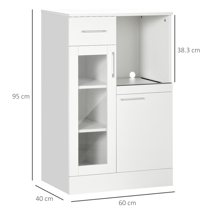  Bufet modern cu dulapuri si sertar, dulap de bucatarie cu economie de spatiu din lemn si sticla 60x40x95cm, alb [3]