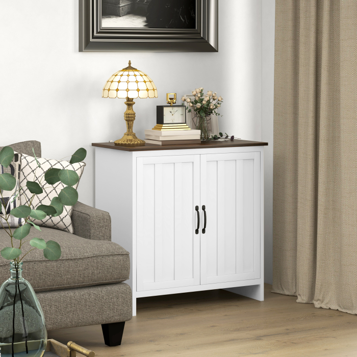  Bufet Modern pentru Bucatarie, Mobilier cu 2 Usi si Raft Reglabil din Lemn, 80x39,7x80 cm, Alb [7]