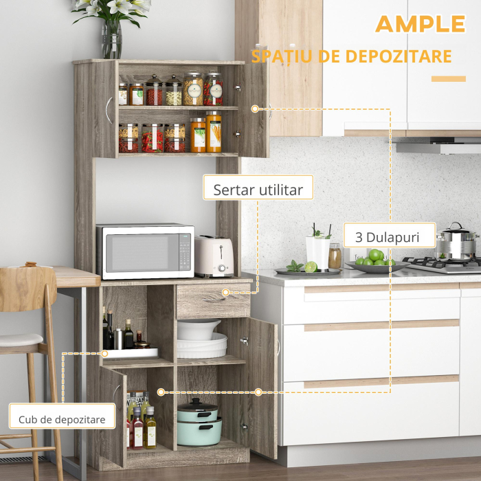  Bufet Modern pentru Bucatarie sau Sala de Pranz, 71x41x178cm, Gri [5]