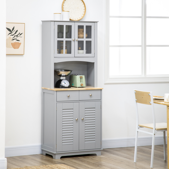 Bufet pentru Bucatarie, Mobilier din MDF, Dulap de Bucatarie in Stil Clasic, Gri, 68x39.5x170 cm [2]