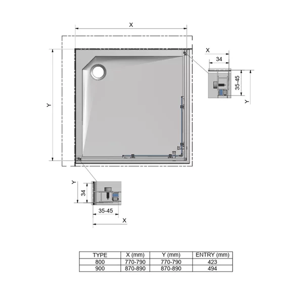 Cabina de dus patrata Roth Sundis cu usi glisante 80x80 cm crom-transparent [2]