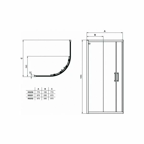 Cabina de dus semirotunda cu usi glisante 90x90 Ideal Standard Connect 2 profil crom [2]