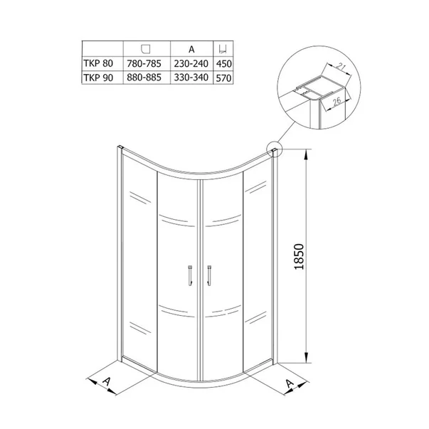 Cabina de dus semirotunda cu usi glisante Kolpasan Eco Quat 80x80 [2]