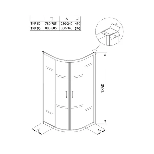 Cabina de dus semirotunda cu usi glisante Kolpasan Eco Quat 90x90 negru [2]