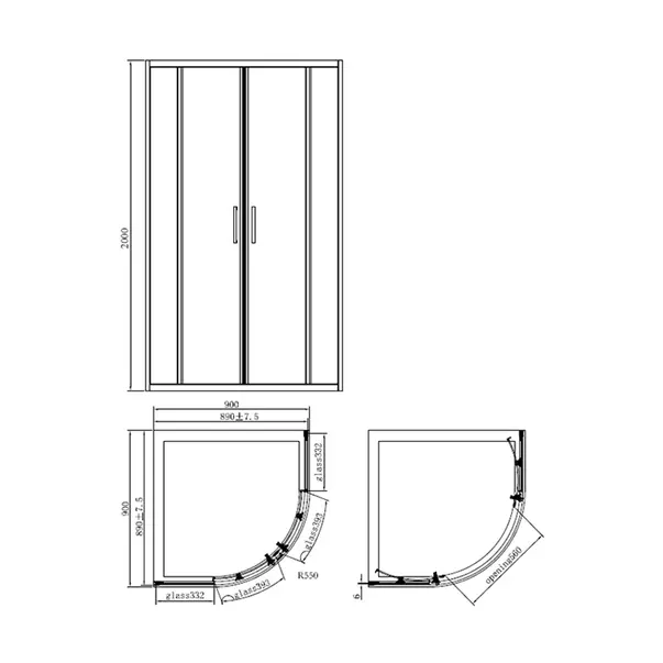 Cabina de dus semirotunda Mediterraneo Meda cu usi culisante 90x90 cm crom [2]