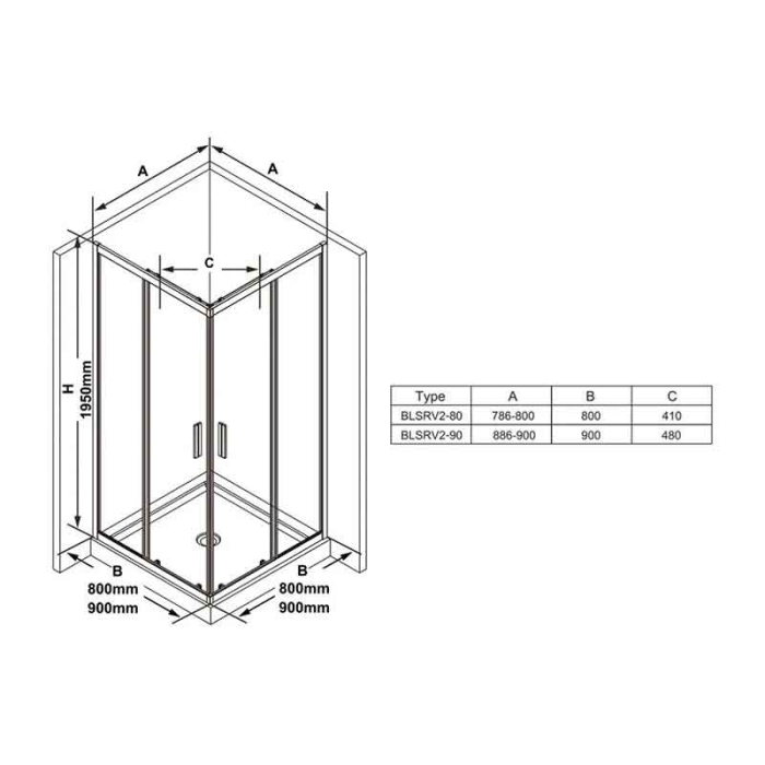 Cabina dus, Ravak, Blix Slim , BLSRV2-90, 90x90x195 cm, profil negru [4]