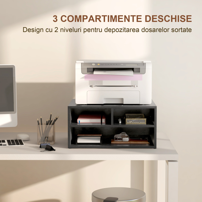  Cabinet pentru Imprimanta cu 2 Rafturi, Birou din Lemn si Cabinet de studiu cu Roti, 47x40x22.5 cm, Negru [4]