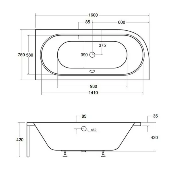 Cada asimetrica Besco Avita 160x75 cm alb lucios cu montaj dreapta [3]