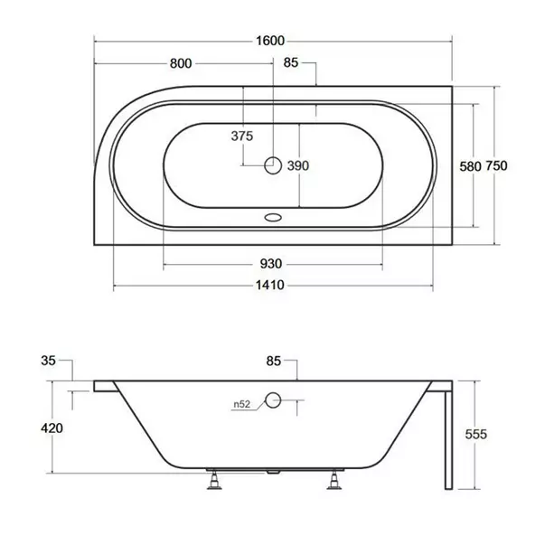 Cada asimetrica Besco Avita 160x75 cm alb lucios cu montaj stanga [3]