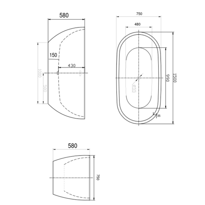 Cada baie freestanding ovala 150 x 75 cm alba Florida, Aura New [4]
