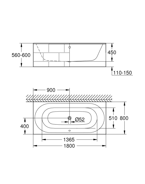 Cada din ceramica Grohe 3962000H, Essence, incastrata, 180 x 80 x 45 cm, preaplin, cadru otel, fara set instalare, alb [3]