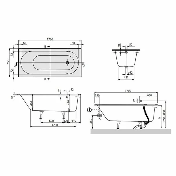 Cada dreptunghiulara compozit Villeroy&Boch Oberon 170x75 cm Quaryl [5]