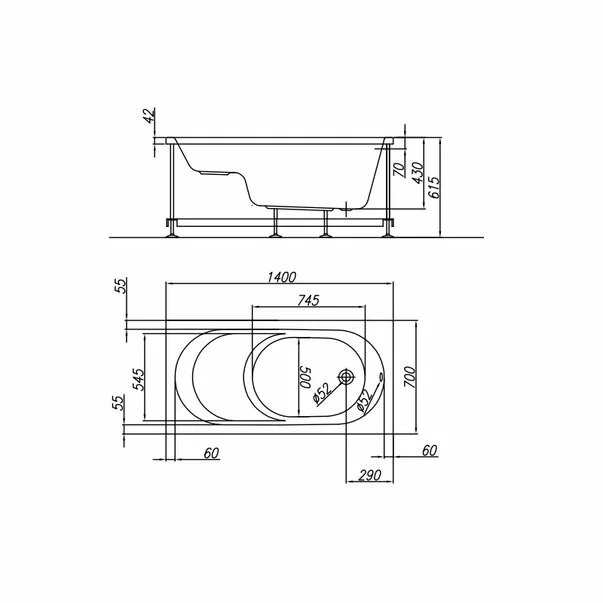Cada dreptunghiulara cu sezut Kolpasan Tamia 140x70 cm [2]