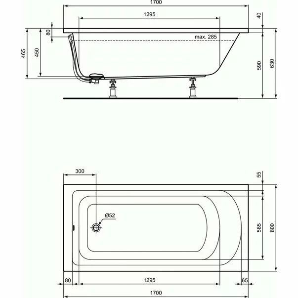 Cada dreptunghiulara Ideal Standard Hotline 170x80 cm [4]