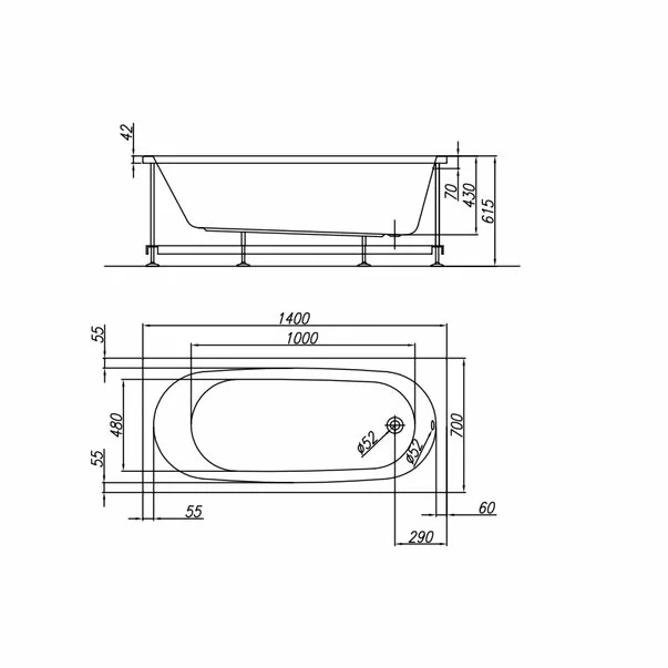 Cada dreptunghiulara Kolpasan Tamia 140x70 cm [2]