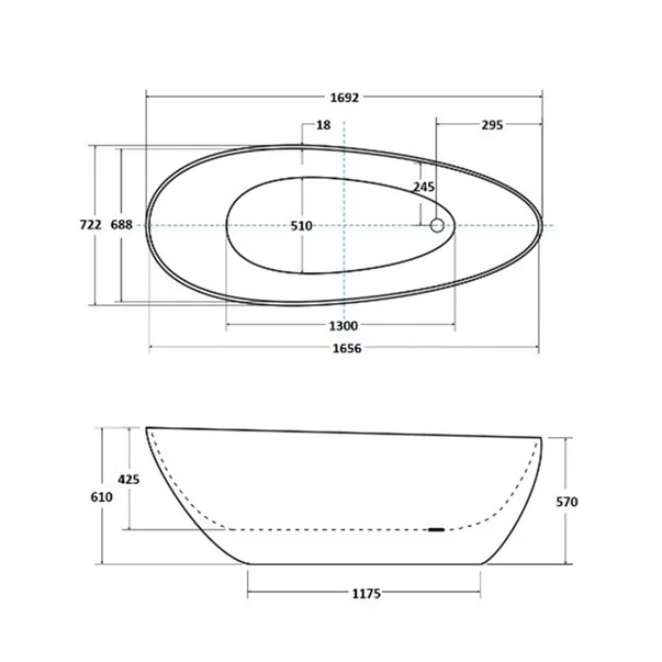 Cada freestanding Besco Goya 170x72 cm alb - negru [3]