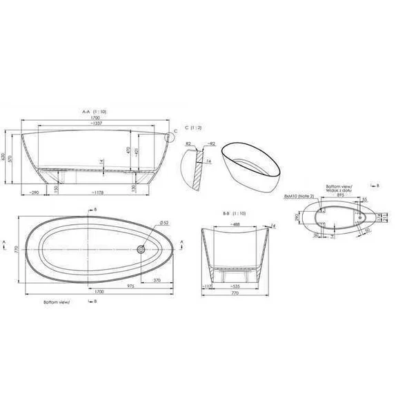 Cada freestanding din compozit Marmite Cloud XL 170x77 cm [5]