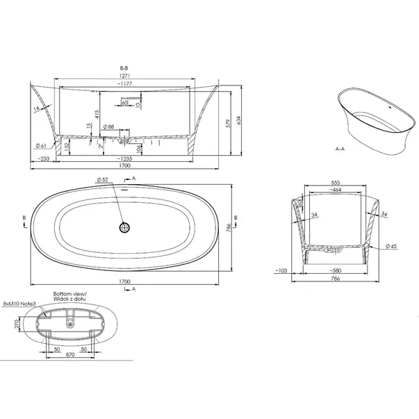 Cada freestanding din compozit Marmite Syros 170x79 cm [2]
