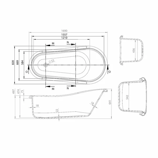 Cada freestanding din compozit Vayer Retro 169x82 cm picioare albe [2]