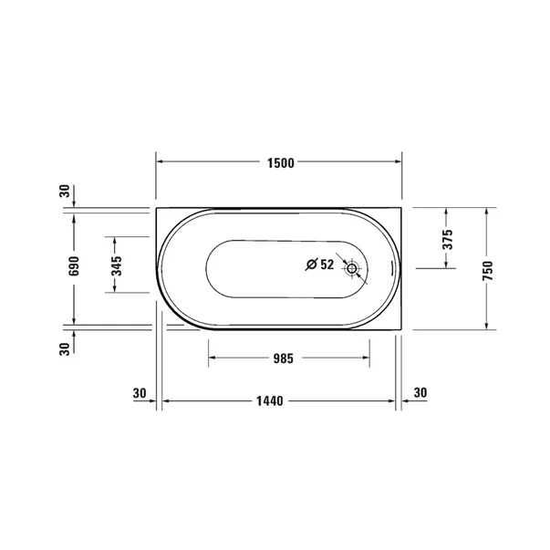 Cada freestanding Duravit DuraSenja 150x75 cm finisaj alb dreapta lipita de perete, BTW [3]