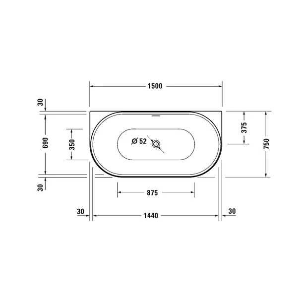 Cada freestanding Duravit DuraSenja 150x75 cm finisaj alb lipita de perete, BTW [3]