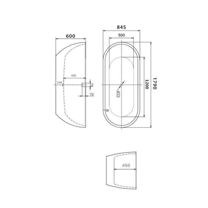 Cadă freestanding Florida, Aura 180, cu instalație completă, alb [3]
