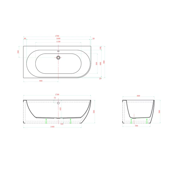 Cada freestanding Kreiner Vera 170x80 cm finisaj alb dreapta lipita de perete, BTW [2]