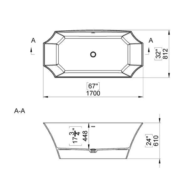 Cada freestanding Marmite Novara 170x81 cm alb cu preaplin [2]