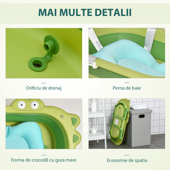  Cadita de Baie Plianta pentru Copii 0-3 Ani cu Perna Verde [5]