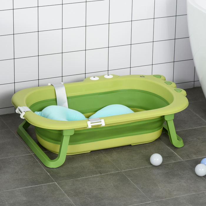  Cadita de Baie Plianta pentru Copii 0-3 Ani cu Perna Verde [2]