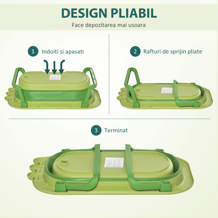  Cadita de Baie Plianta pentru Copii 0-3 Ani cu Perna Verde [6]