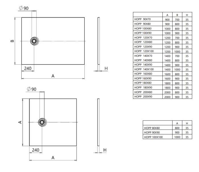 Cadita de dus dreptunghiulara, din marmura turnata, antracit, 120x80x3.5 cm, KolpaSan Hopp [2]