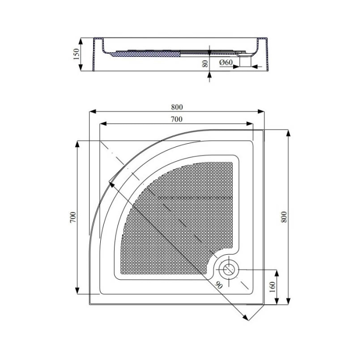 Cadita de dus semirotunda Belform, Bella, R=55 cm, 80X80 cm, alb [2]