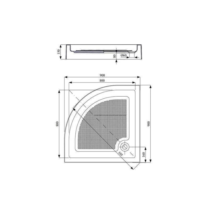 Cadita de dus semirotunda Belform, Bella, R=55 cm, 90X90 cm [2]