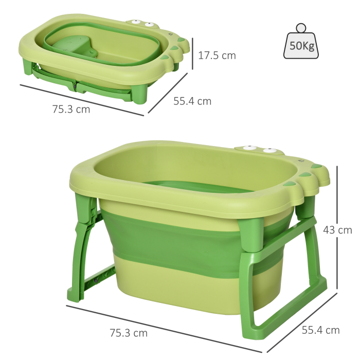  Cadita pentru baita pentru nou-nascuti si copii cu varsta intre 0-6 ani, din plastic antiderapant, verde, 75.3x55.4x43cm [3]