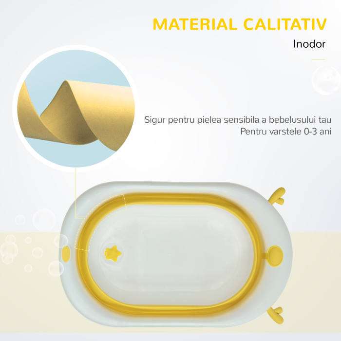  Cadita pentru baita pliabila pentru copii 0-3 ani cu indicator de temperatura si pernuta, 81.5x50.5x23.5 cm, alb [4]