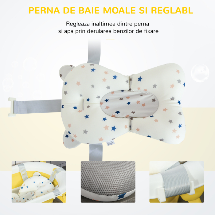 Cadita pentru baita pliabila pentru copii 0-3 ani cu indicator de temperatura si pernuta, 81.5x50.5x23.5 cm, alb [6]