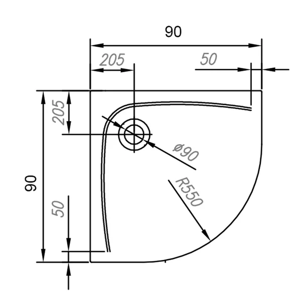 Cadita pentru dus semirotunda Kolpasan Evelin R cu masca 90x90 cm [2]